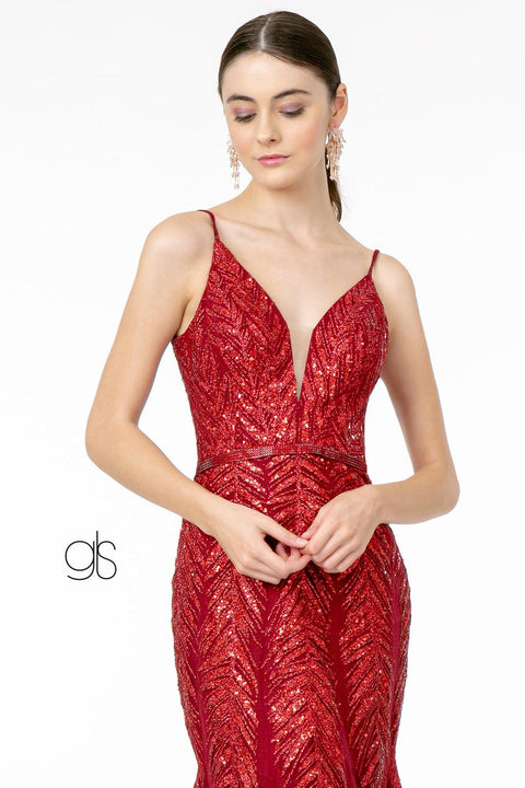 Elizabeth K GL2939: V-Neck Mermaid Gown with Glitter Sequins