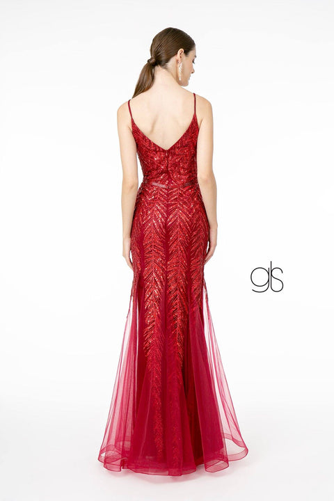 Elizabeth K GL2939: V-Neck Mermaid Gown with Glitter Sequins