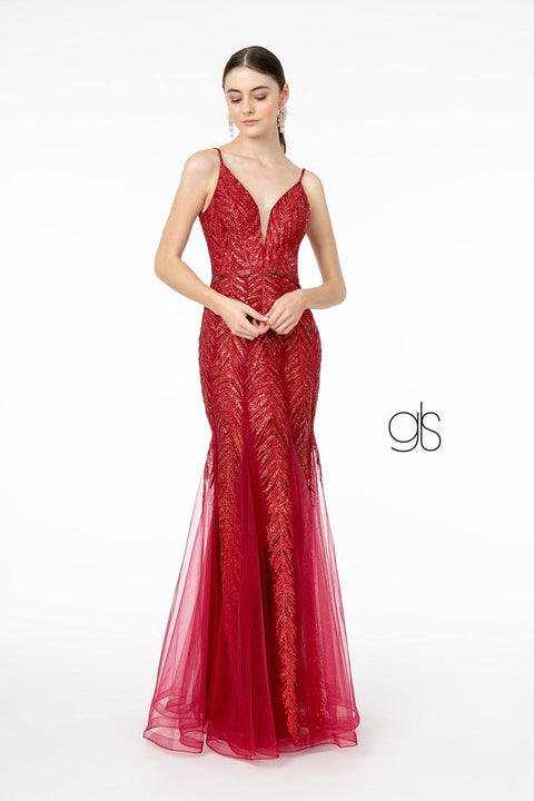 Elizabeth K GL2939: V-Neck Mermaid Gown with Glitter Sequins