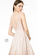 Elizabeth K GL2908: Long Dress with Glitter Tulle and Illusion V-Neckline