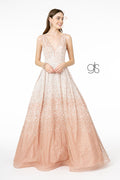 Elizabeth K GL2908: Long Dress with Glitter Tulle and Illusion V-Neckline