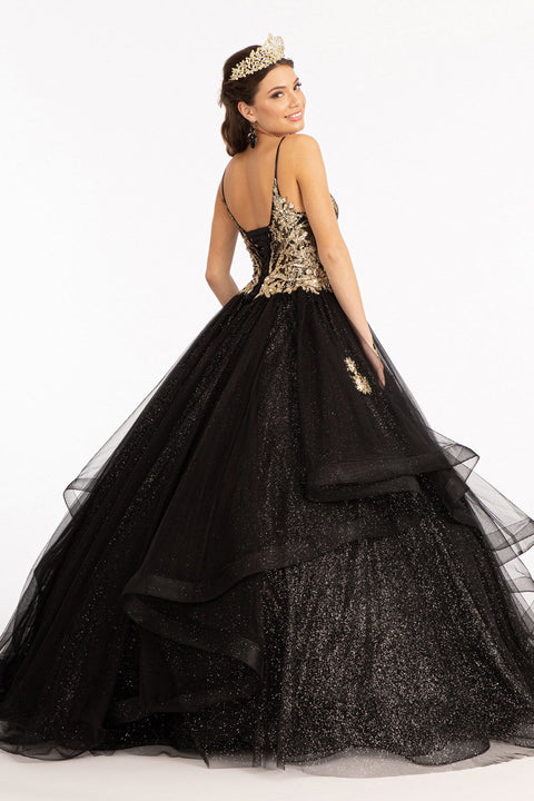 Glittery V-Neck Ball Gown by Elizabeth K GL3021