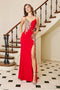 Radiant Gold Accent Sleeveless Slit Gown - Adora 3098