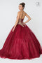 Elizabeth K GL2805: Halter Ball Gown with Gold Applique and Glitter Skirt