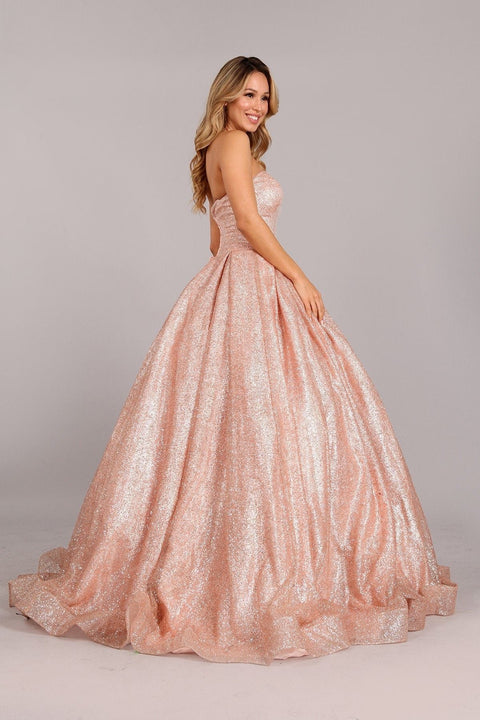 Strapless Gold Glitter Ball Gown by Cinderella Couture