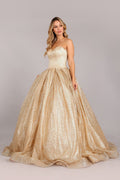 Strapless Gold Glitter Ball Gown by Cinderella Couture