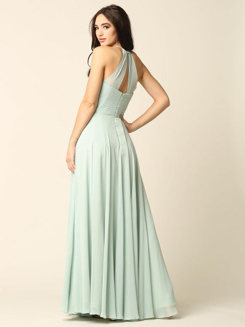 Long Chiffon Halter Bridesmaids  Dress