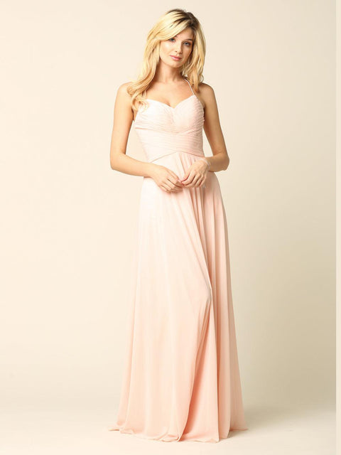 Long Chiffon Halter Bridesmaids  Dress