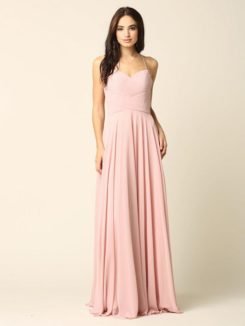 Long Chiffon Halter Bridesmaids  Dress