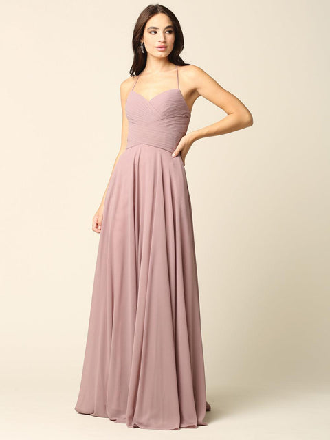 Long Chiffon Halter Bridesmaids  Dress