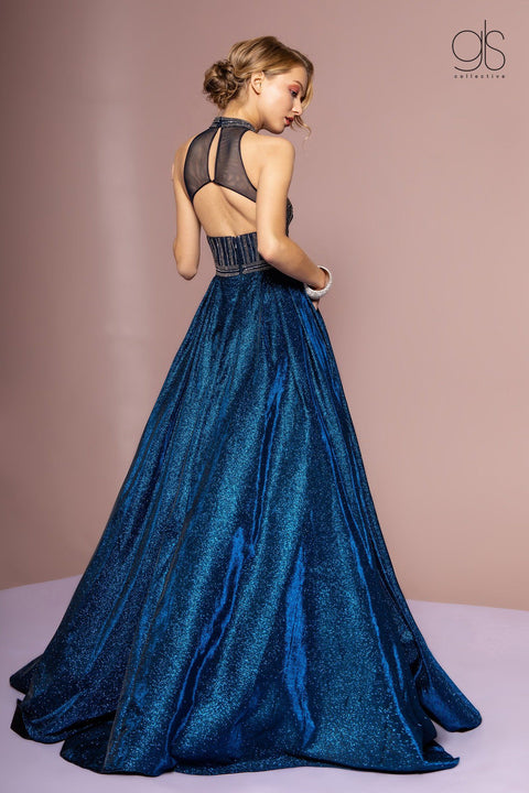 GLS Gloria GL2631: High Neck Evening Gown with Glitter Skirt