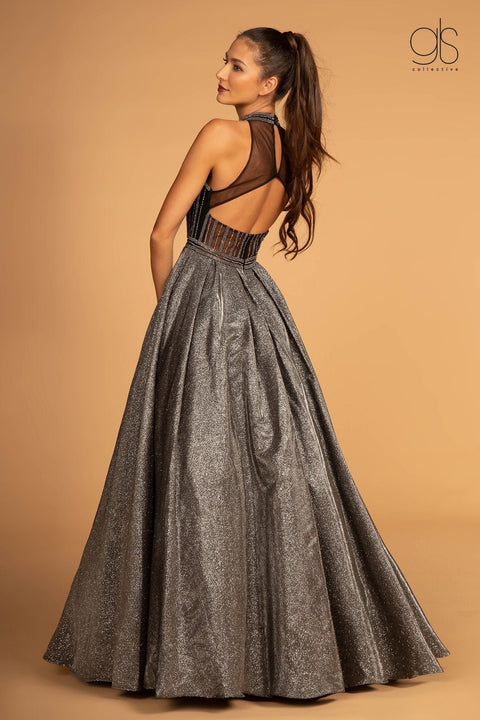 GLS Gloria GL2631: High Neck Evening Gown with Glitter Skirt