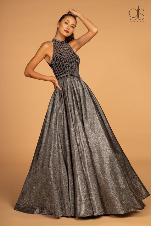 GLS Gloria GL2631: High Neck Evening Gown with Glitter Skirt