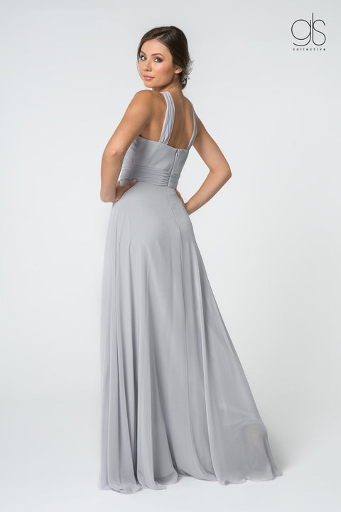 Elizabeth K GL2816: Long Chiffon A-Line Dress with High Neck