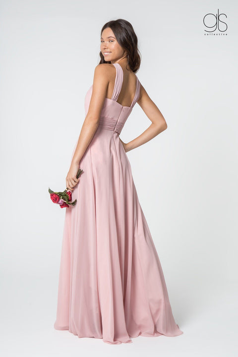 Elizabeth K GL2816: Long Chiffon A-Line Dress with High Neck