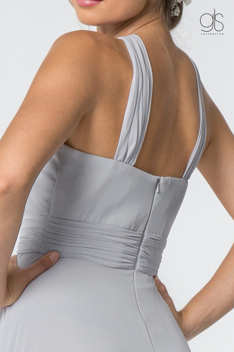 Elizabeth K GL2816: Long Chiffon A-Line Dress with High Neck