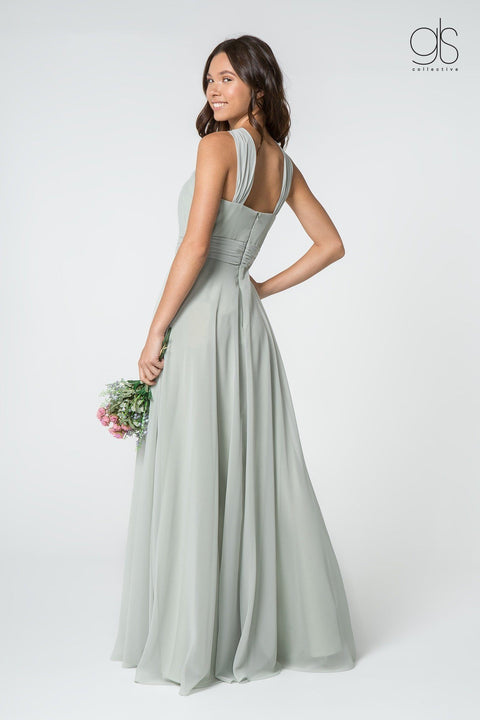 Elizabeth K GL2816: Long Chiffon A-Line Dress with High Neck