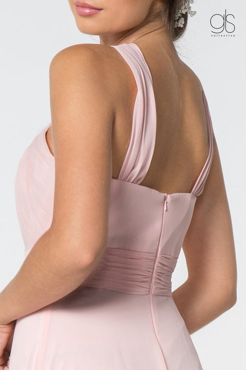 Elizabeth K GL2816: Long Chiffon A-Line Dress with High Neck