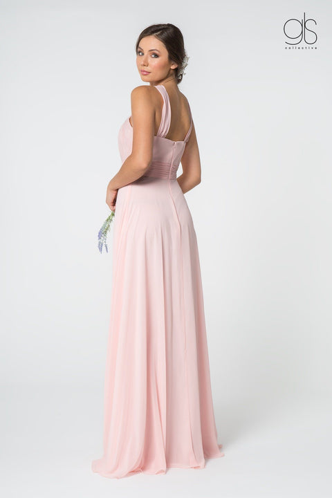 Elizabeth K GL2816: Long Chiffon A-Line Dress with High Neck