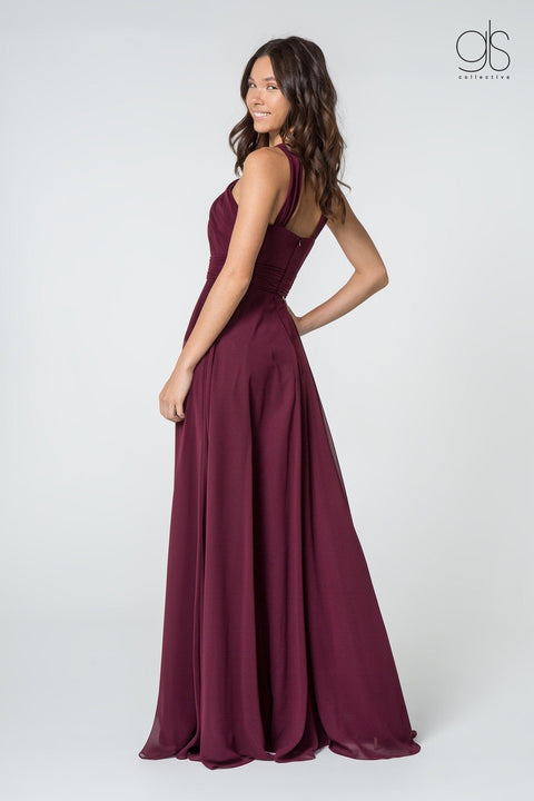 Elizabeth K GL2816: Long Chiffon A-Line Dress with High Neck