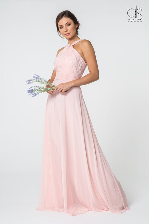 Elizabeth K GL2816: Long Chiffon A-Line Dress with High Neck