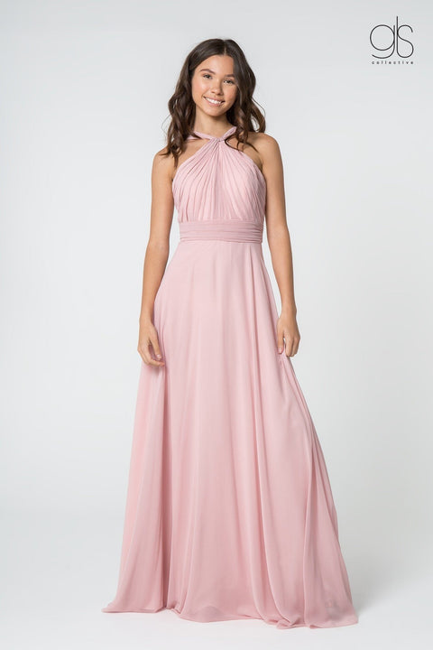 Elizabeth K GL2816: Long Chiffon A-Line Dress with High Neck