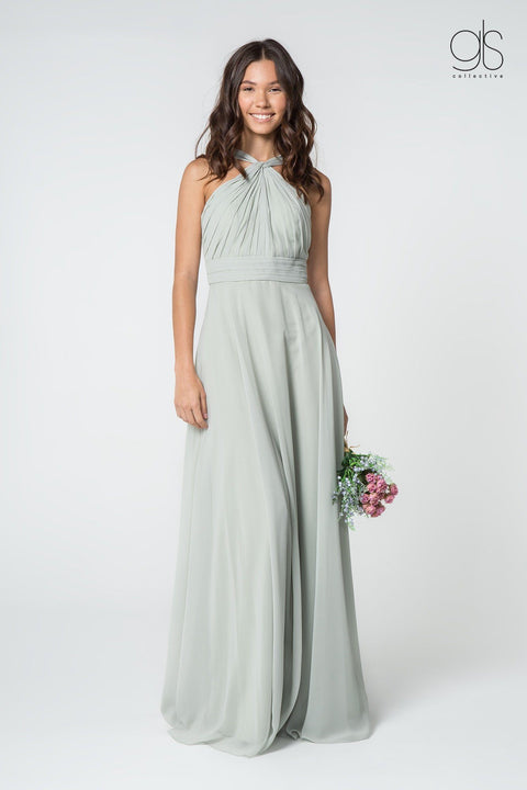 Elizabeth K GL2816: Long Chiffon A-Line Dress with High Neck