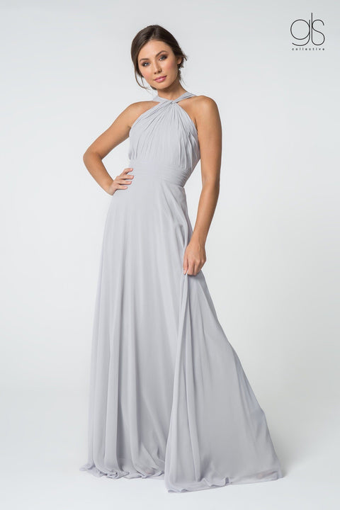 Elizabeth K GL2816: Long Chiffon A-Line Dress with High Neck