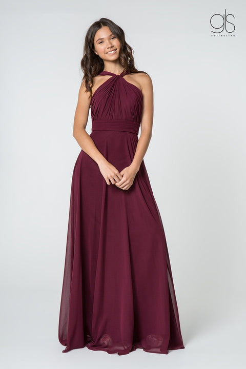 Elizabeth K GL2816: Long Chiffon A-Line Dress with High Neck