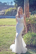 Illusion White Lace Corset Mermaid Dress by Juliet 250W