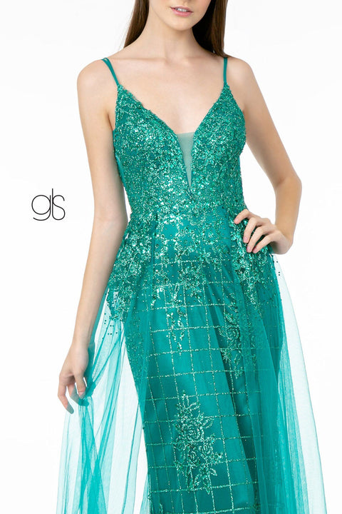 Elizabeth K GL2924: Glitter Mermaid Gown with Illusion V-Neck