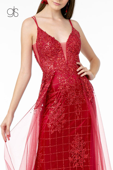 Elizabeth K GL2924: Glitter Mermaid Gown with Illusion V-Neck