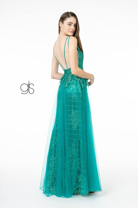 Elizabeth K GL2924: Glitter Mermaid Gown with Illusion V-Neck