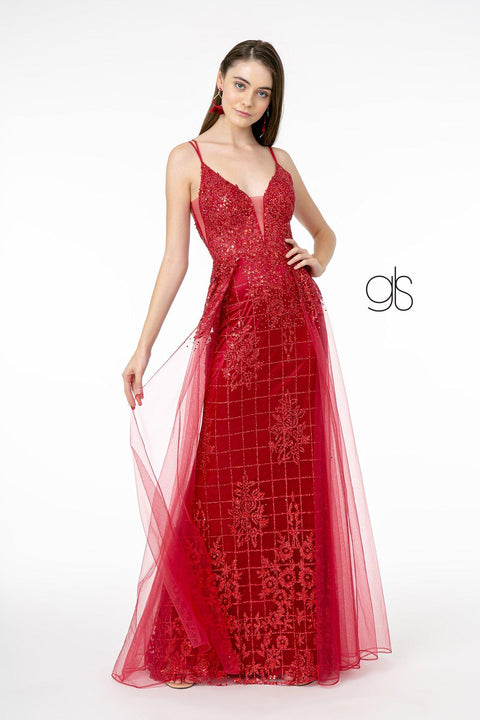 Elizabeth K GL2924: Glitter Mermaid Gown with Illusion V-Neck