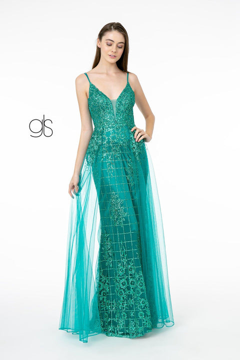Elizabeth K GL2924: Glitter Mermaid Gown with Illusion V-Neck