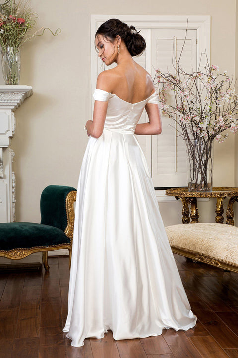 Elizabeth K Gl1908: Off Shoulder Satin Gown in Ivory – alternate view 2