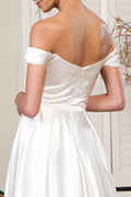 Elizabeth K GL1908: Off Shoulder Satin Gown in Ivory