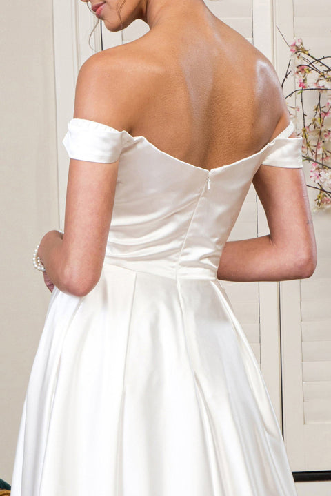 Elizabeth K Gl1908: Off Shoulder Satin Gown in Ivory – alternate view 4