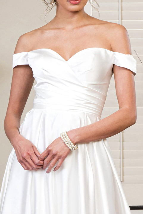 Elizabeth K Gl1908: Off Shoulder Satin Gown in Ivory – alternate view 3