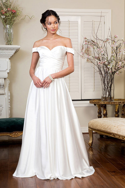 Elizabeth K Gl1908: Off Shoulder Satin Gown in Ivory