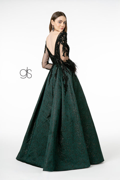 Jacquard Print Gown with Long Sleeves by Elizabeth K GL1833