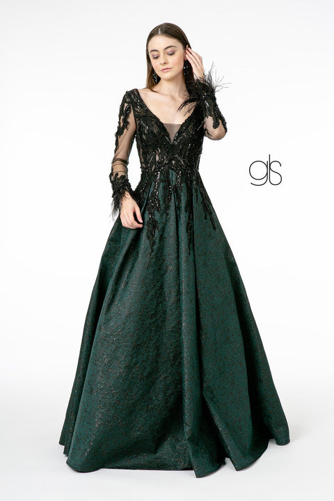 Jacquard Print Gown with Long Sleeves by Elizabeth K GL1833