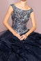 Elizabeth K GL1600: Cap Sleeve Ball Gown with Jeweled Bodice and Layered Skirt