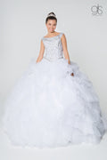 Elizabeth K GL1600: Cap Sleeve Ball Gown with Jeweled Bodice and Layered Skirt