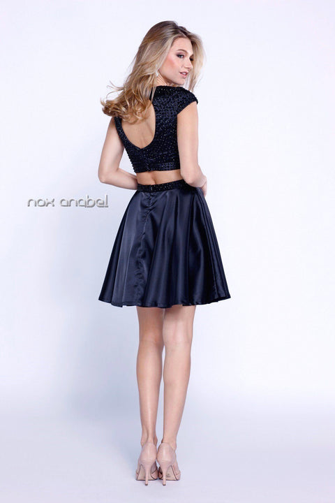 Short Two Piece Jeweled Cap Sleeve Dress by Nox Anabel 6216