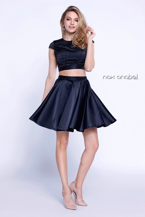 Short Two Piece Jeweled Cap Sleeve Dress by Nox Anabel 6216