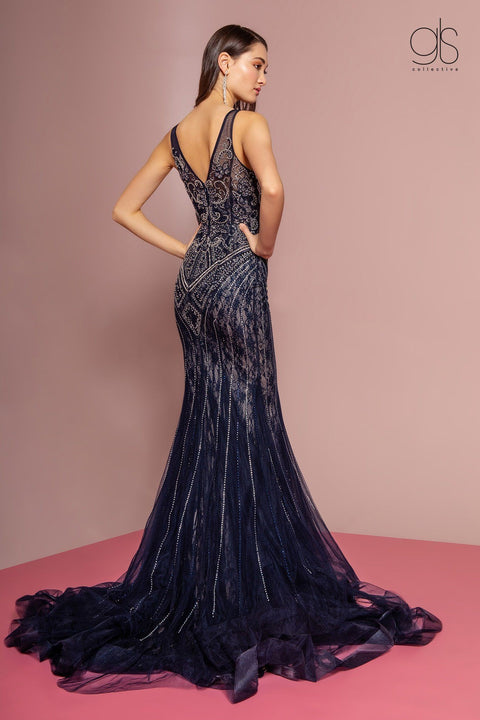 Jeweled Lace Illusion Mermaid Dress by GLS Gloria GL2685