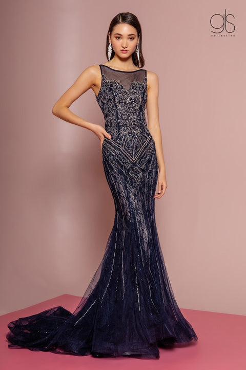 GLS Gloria GL2685: Jeweled Lace Illusion Mermaid Dress