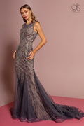 Jeweled Lace Trumpet Dress with Sheer Back by GLS Gloria GL2684