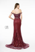 Elizabeth K GL1818: Long Off Shoulder Glitter Dress with Jewels